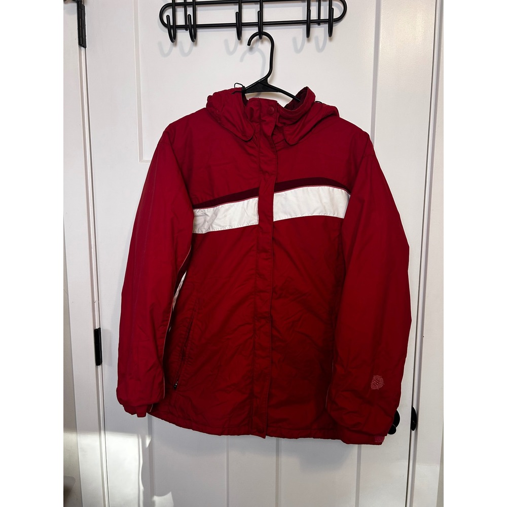 Columbia Sportswear XCO Womens Red White Hooded Ski Jacket Large Colorblock 3211